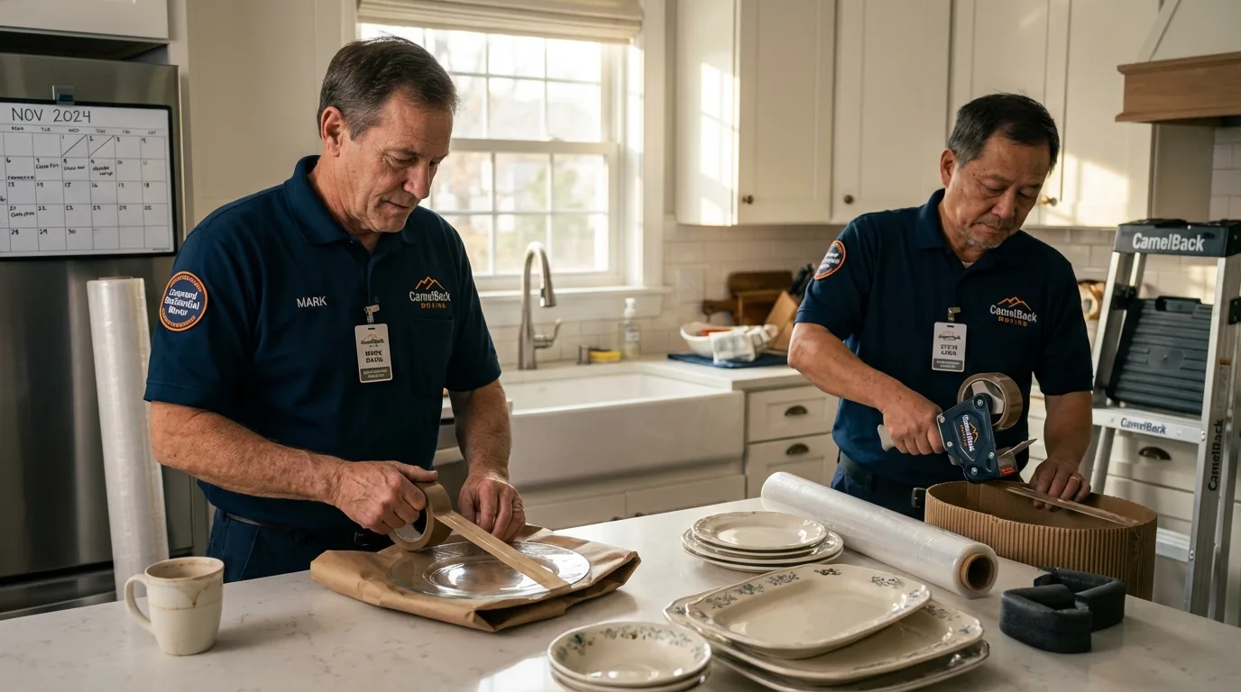 Professional crew packing kitchen dishware in Galion, OH